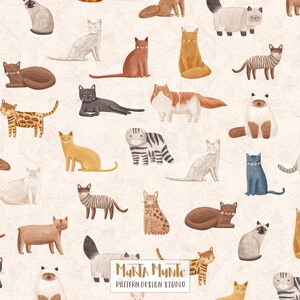Naadloos kattenpatroonontwerp, alleen voor stof, Kitten Repeat Tile (digitaal bestand)