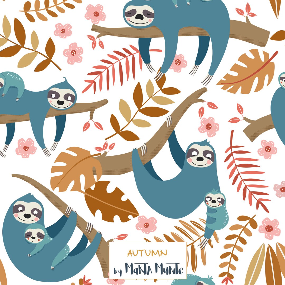 Sloths Pattern Design, Jungle Surface Design, Repeat Pattern ...