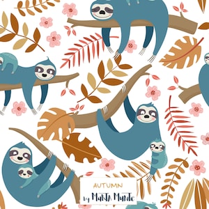 Sloths pattern design, jungle surface design, repeat pattern, Commercial Use, fabric pattern, seamless pattern design for fabric