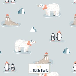 Artic animals design for fabric, Commercial license, repeat pattern, surface design,  Licence for fabric, animals winter pattern design