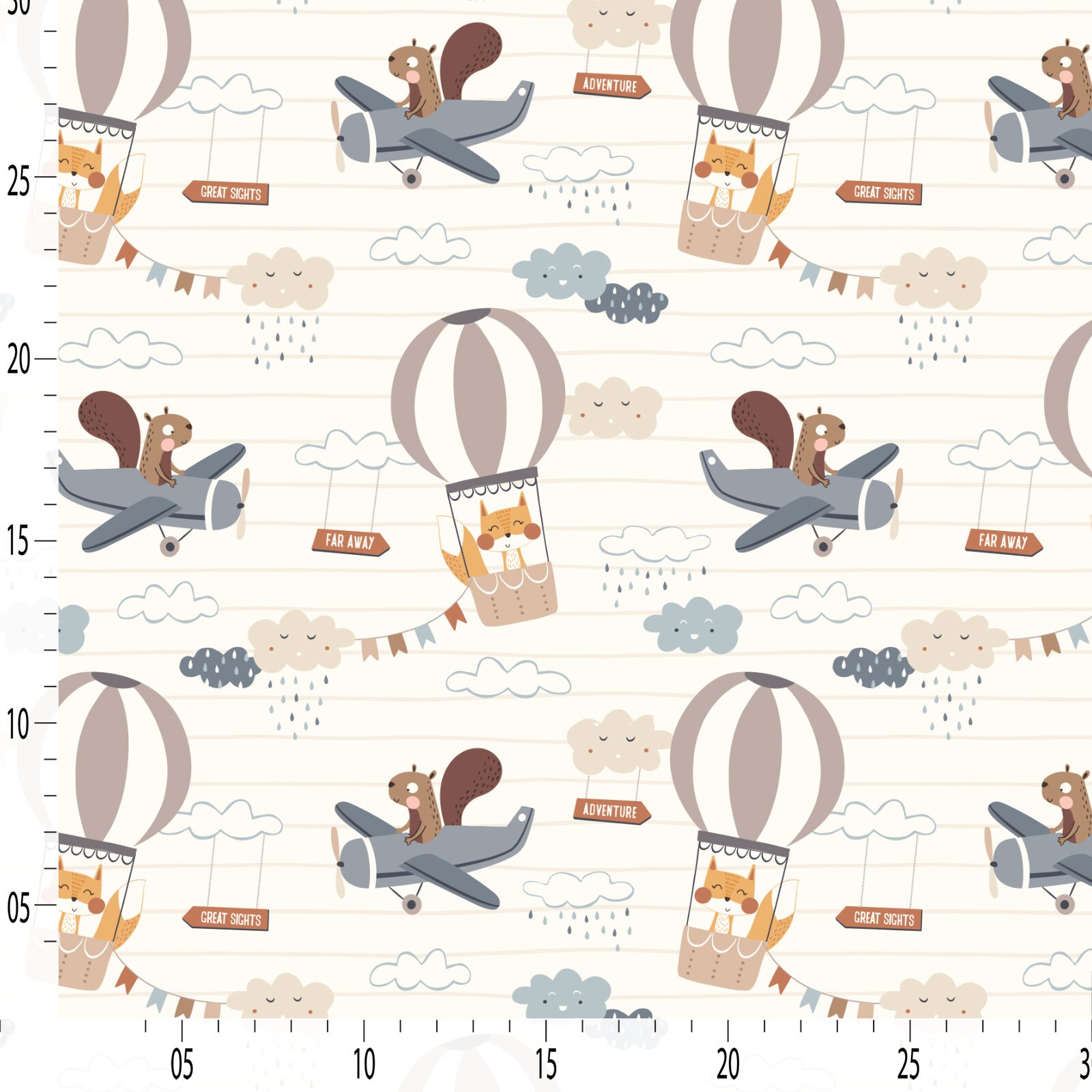 Fox Squirrel Plane Fabric Pattern, Kids Design (digital Download) - Etsy