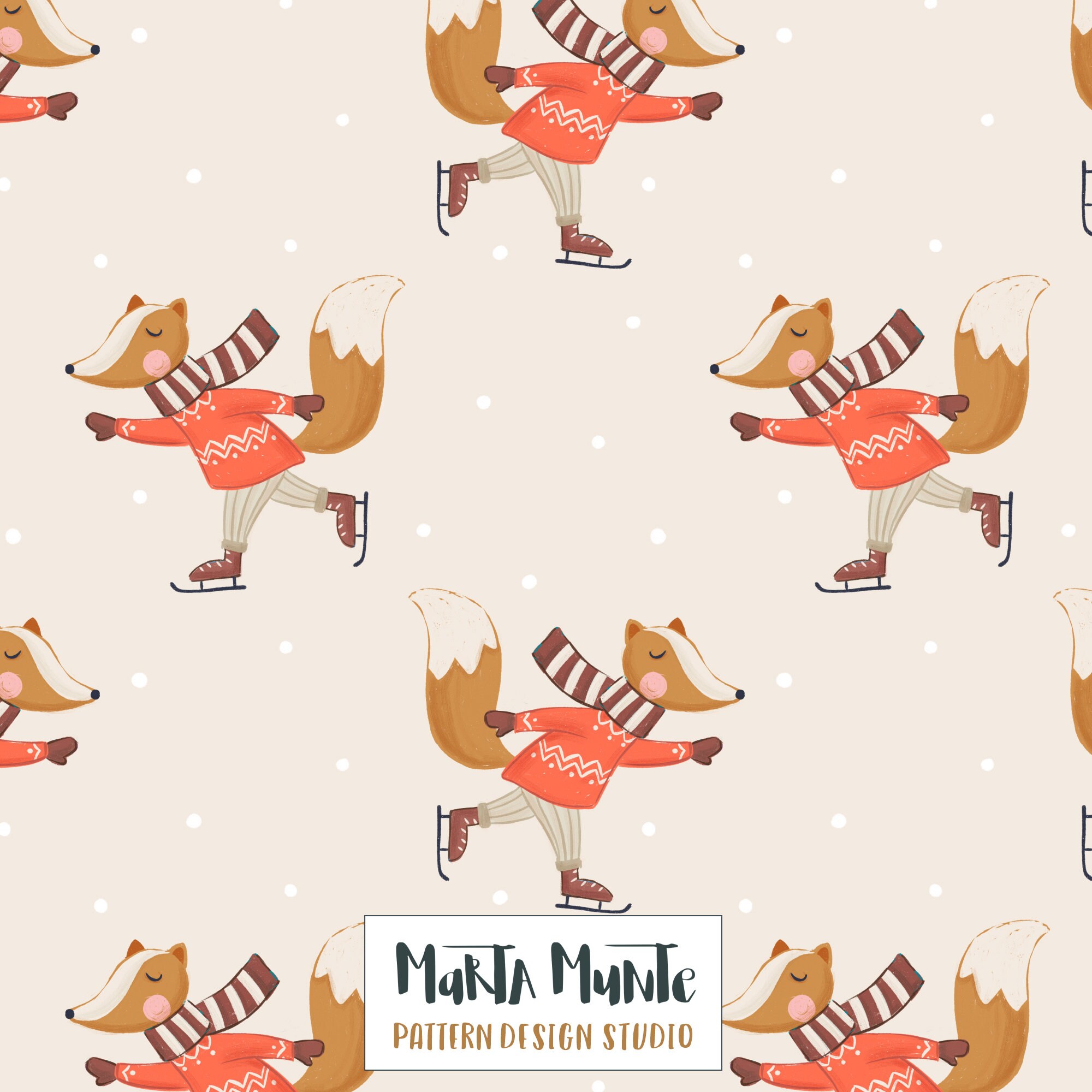 Fox Winter Skating Seamless Pattern, Children's Fabric (commercial ...