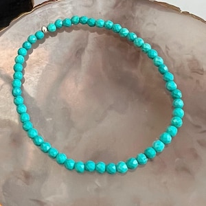 Dainty Turquoise Gemstone Stretch Bracelet | 2.5mm bead size | Faceted Rondelle | Custom Sizing