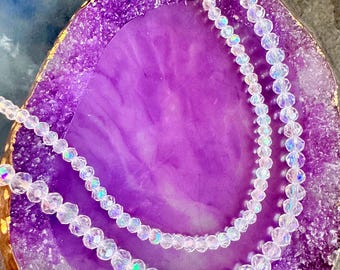 Bubbly- 2mm or 4mm Dainty Clear Crystal Stretch Choker with Rainbow Highlights | Faceted/Diamond Cut | 14”, 15” or 16”