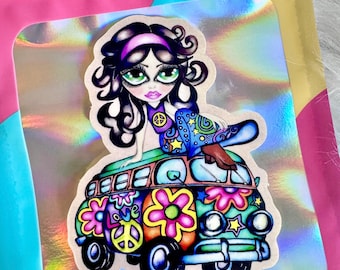 Hippie Bus/Van Sticker (Lisa Frank inspired)|Vinyl, High Quality Print|Art Piece by Jaime Neitzelt Benatar | throwback, retro sticker