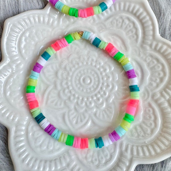 Candy Swirl- Vinyl Heishi Rainbow Stretch Bracelet | 1x4mm | Custom Sizing | Kids and Adult Jewelry | Friendship Bracelet