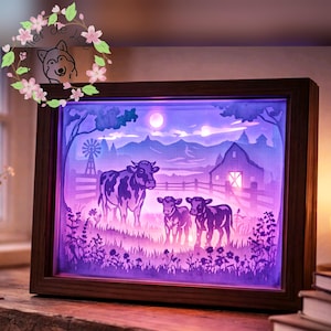 Cow Lightbox SVG, Vache Lightbox, Farm Animal Shadow Box, Layered Papercut Template, Cricut Silhouette