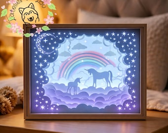 3D LIGHTBOX UNICORN CLOUDS