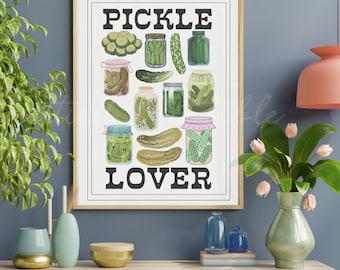 Pickle Lover Digital Print, Funny Quirky Wall Decor, Dorm Bedroom Aesthetic, Cute Pickle Gift For Her, Housewarming Present Food Art
