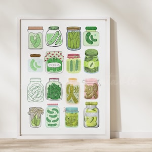 Pickle Lover Digital Download, Funny Quirky Wall Decor, Dorm Bedroom Aesthetic, Cute Pickle Gift For Her, Housewarming Present Food Art image 1