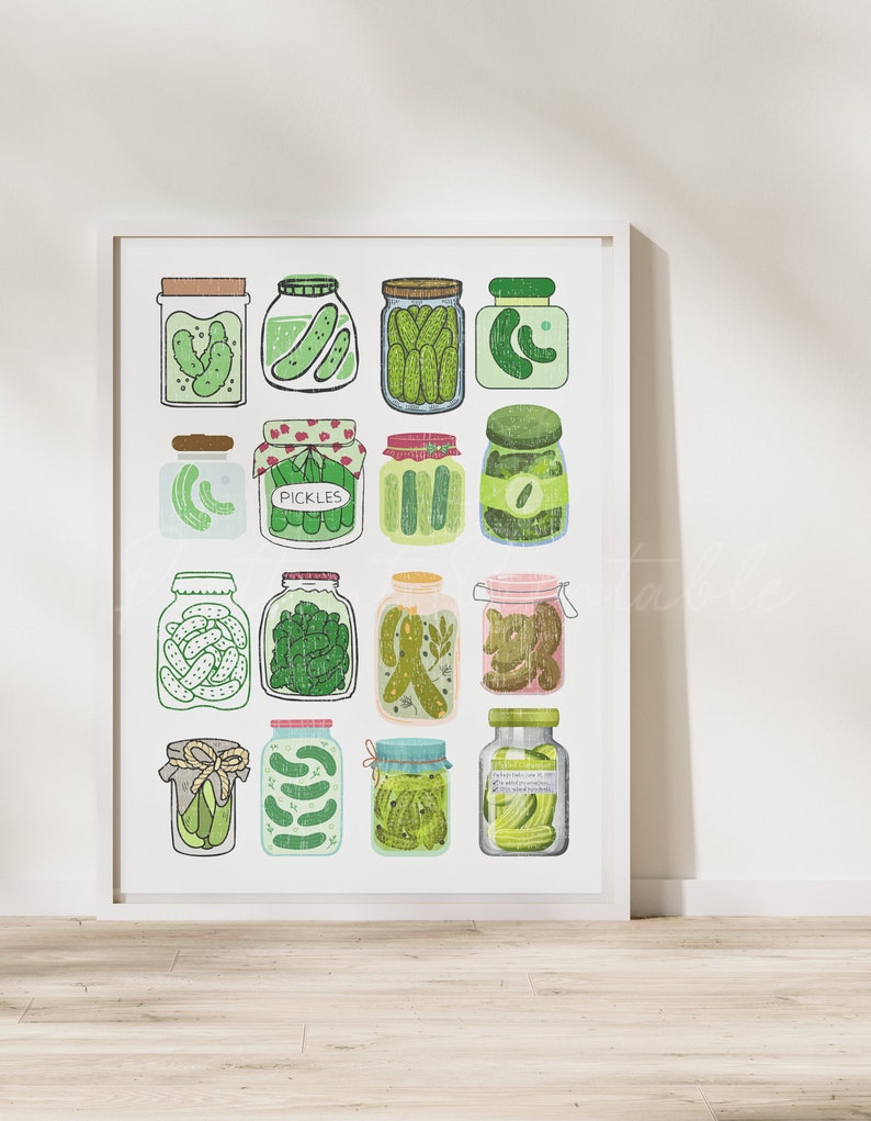 Pickle Lover Digital Download, Funny Quirky Wall Decor, Dorm Bedroom Aesthetic, Cute Pickle Gift For Her, Housewarming Present Food Art image 1