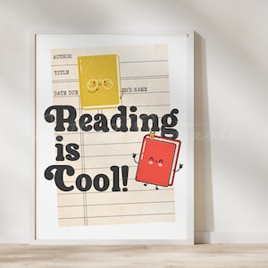Lesen ist cool Bibliotheksausweis Digitaldruck, Protest Wandkunst, ästhetisch, dekoratives Poster Bibliothekar Lehrer, Stolz druckbar, Bücherwurm Retro