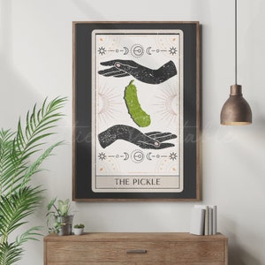 Pickle Tarot Card Digital Print, Funny Quirky Wall Decor, Dorm Bedroom Aesthetic, Cute Pickle Lover Gift, Housewarming Present Food Art Dark