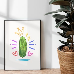 Pickle Digital Download Art Print, Funny Quirky Wall Decor, Dorm Bedroom Aesthetic, Cute Pickle Gift For Home, Graffiti Food Aesthetic