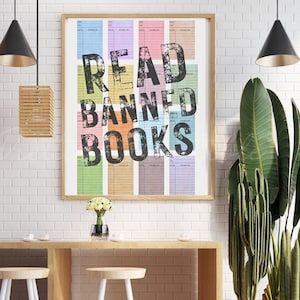 Read Banned Books Digital Print, Protest Wall Art, Book Themed Decor, Dorm Bedroom Aesthetic, Decorative Poster Librarian Teacher Office Art