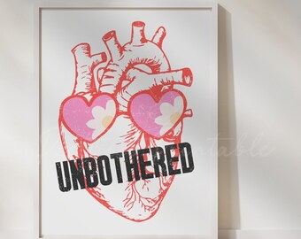 Unbothered Heart Digital Print, Feminist Printable Office Art, Trendy Girl Power Wall Decor, Dorm Apartment, Girl Power Sign, Sunglasses