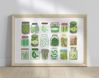 Pickle Lover Digital Horizontal Print, Funny Quirky Wall Decor, Download art, Cute Pickle Gift For Her, Housewarming Present Food Art