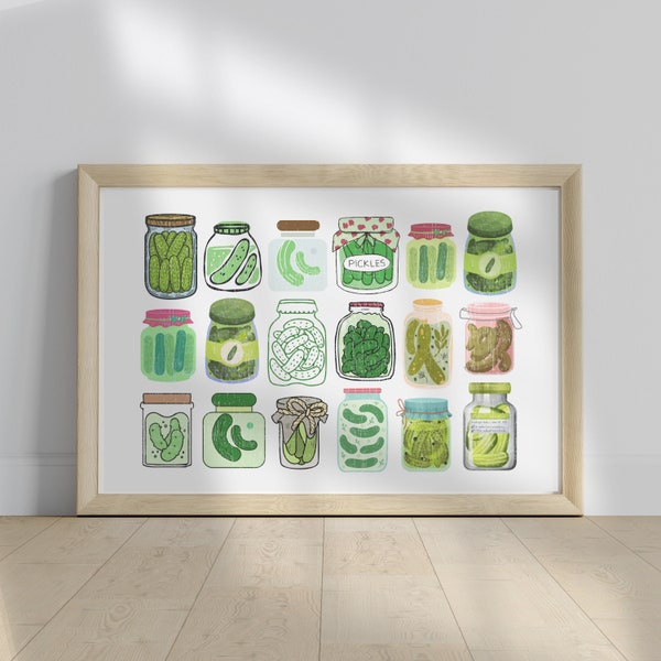 Augurk minnaar digitale horizontale print, grappige eigenzinnige muur decor, download kunst, schattige augurk cadeau voor haar, Inwijdingsfeest aanwezig voedsel kunst