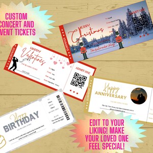 Aanpasbare evenementticketsjablonen | Afdrukbare Canva bewerkbare | Valentijnsdag, verjaardagen, Kerstmis, jubilea