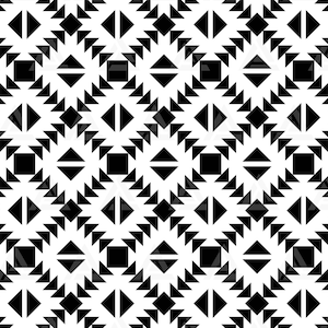 May include: Black and white geometric pattern with repeating squares and triangles. The pattern is seamless and can be used for a variety of design projects.