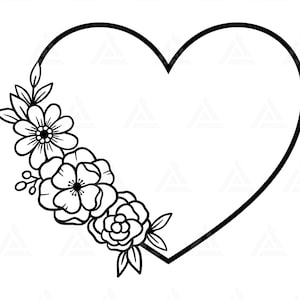 Corazón floral Svg, corazón de flores Png, clipart de corazón, diseño de corazón, día de San Valentín. Archivo de corte Cricut, Png Pdf, vector.