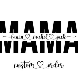 Custom Mama Svg, Personalized Mama Shirt Svg, Mama Split Monogram, Moederdag, Mama met Namen. Knip bestand Cricut, png pdf, vector.