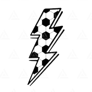 Könnte beinhalten: Schwarz-weißes Blitz-Grafik mit einem Fußballmuster.