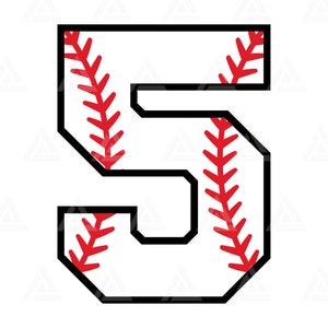 Número de béisbol cinco svg, quinto cumpleaños svg, béisbol cinco png, mamá de béisbol, número de camiseta. Cortar archivo Cricut, silueta, vector.