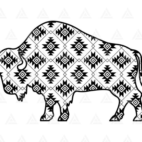 Aztec Buffalo Svg, Tribal Buffalo Svg, Boho Aztec Pattern, Ethnic Tribal Pattern. Cut File Cricut Svg, Png Pdf Eps, Vector, Stencil, Vinyl.
