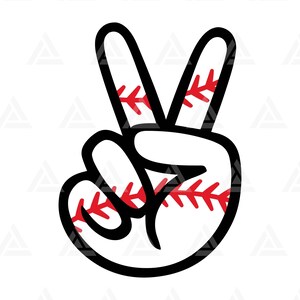 Segno della mano della pace Baseball Svg, punto rosso, maglietta da baseball, mamma cheer di baseball, baseball Png. Taglia file Cricut, sagoma, Png Pdf, vettoriale.