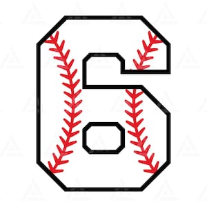 Honkbal nummer zes Svg, zesde verjaardag Svg, honkbal zes png, honkbal moeder, zesde verjaardag, jerseynummer. Snijbestand Cricut, silhouet, vector.