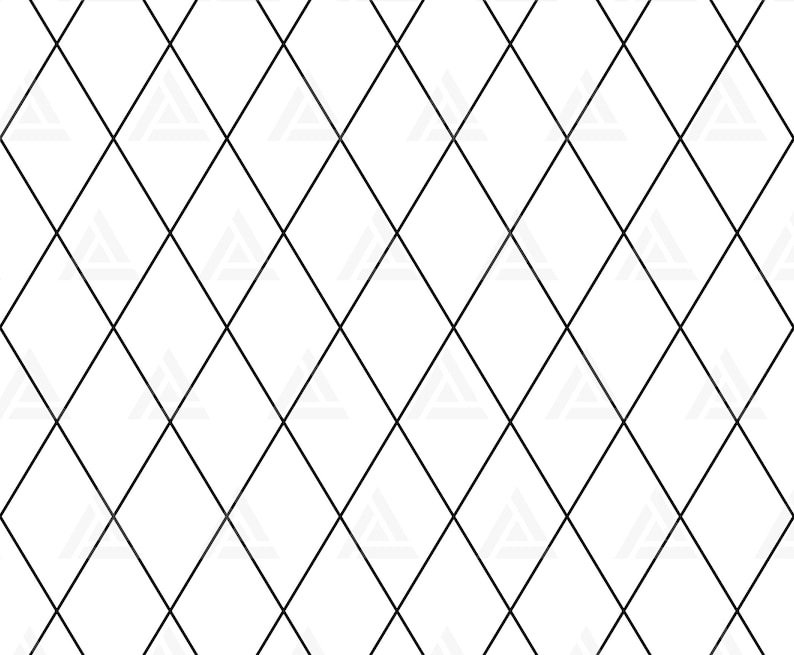 May include: A seamless pattern of black intersecting lines forming a diamond grid on a white background.