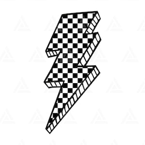 Checkered Lightning Bolt Svg, Checkered Doodle Thunder Svg, Checkerboard, Checkers Svg. Cut File Cricut, Silhouette, Png Pdf Eps, Vector.