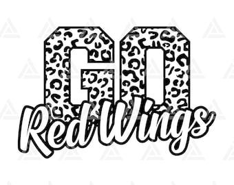 Go Red Wings Leopard Svg Png Pdf, School Team Apparel Print (Digital Download)