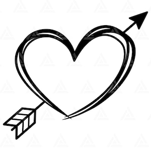 Arrow Heart Svg, Cupid Love Arrow Svg, Arrow Hand Drawn Heart Svg, Valentine&#39;s Day Svg. Cut File Cricut, Png Pdf Eps, Vector, Sticker.