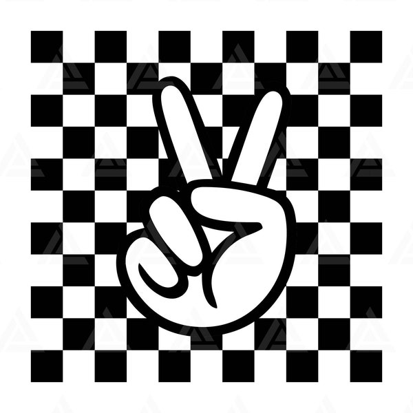 Checkered Peace Svg, Peace Sign Hand, Checkerboard Svg, Wrap Checkered, Retro Background, Square Pattern. Cut File Cricut, Png Pdf, Vector.