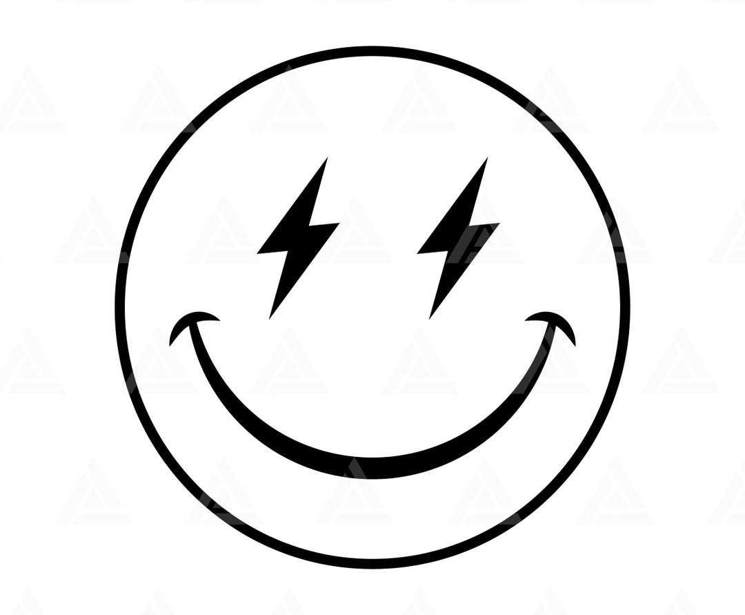 Happy Face Svg, Lightning Bolt Eyes Svg, Positive, Retro Happy Face PNG, Good Vibes Only. Cut