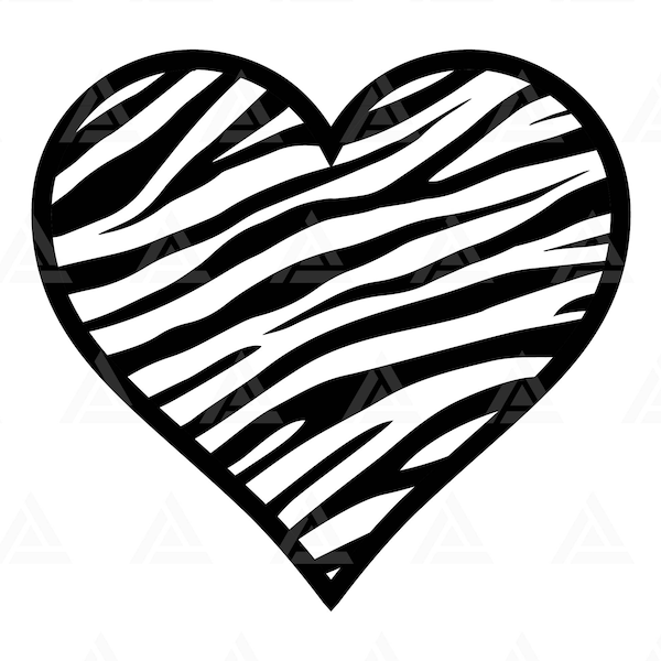 Zebra Heart Svg, Zebra Heart Print, Zebra Stripes, Animal Skin Print Pattern. Cut File Cricut, Png Pdf Eps, Vector, Stencil, Vinyl.