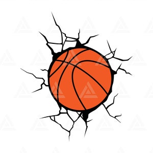 Basket-ball Svg, basket-ball png, mur fissuré, mur brisé, mur brisé, ballon de basket dans le mur. Couper le fichier Cricut, silhouette, vecteur.