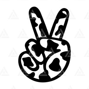 Cow Peace Hand Svg, Peace Sign Svg, Peace Fingers Svg, Cow Spots Svg. Cut File Cricut, Png Pdf Eps, Vector, Vinyl, Sticker, Decal