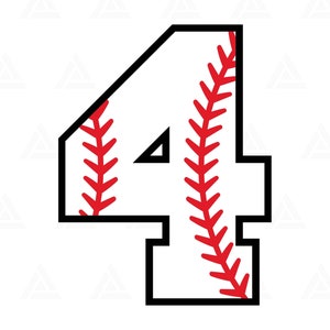Honkbal nummer vier Svg, vierde verjaardag Svg, honkbal vier Png, honkbal moeder, Jersey nummer. Snijbestand Cricut, silhouet, vector.