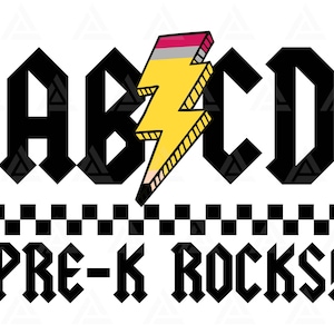 ABCD Professor Svg, Pré-K Rocks Png, Lápis Relâmpago, Primeiro dia de aula, Volta às aulas, Camiseta de professor. Arquivo de corte Cricut, Vetor.