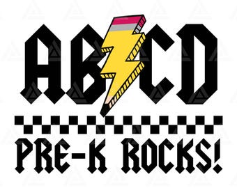 ABCD Teacher Svg, Pre-K Rocks Png, Pencil Lightning Bolt, First day of School, Back to School, Teacher Shirt. Cut File Cricut, Vector.