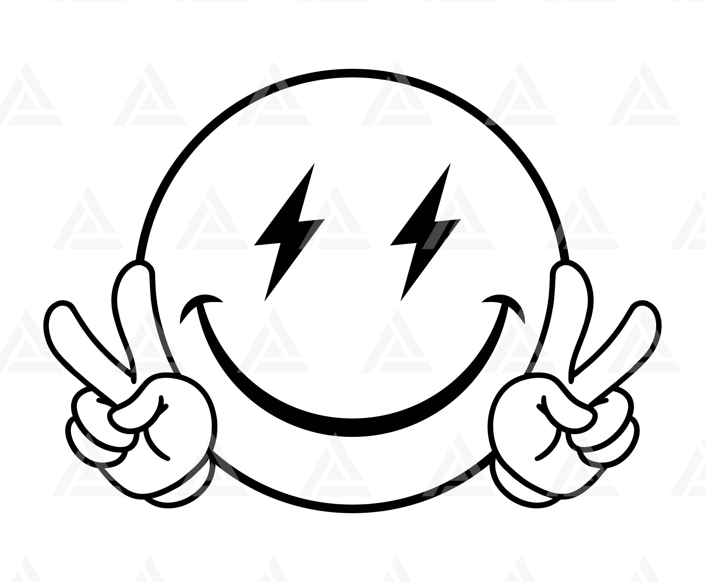 Happy Face Svg, Peace Sign Svg, Happy Face Lightning Bolt