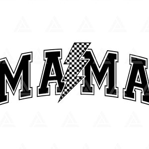 Mama SVG, Mama Varsity Png, Checlered Blitzschlag, Mama Leben, Mama Shirt, Jersey Schrift, Muttertag. Schnittdatei Cricut, Png, Pdf, Vektor.