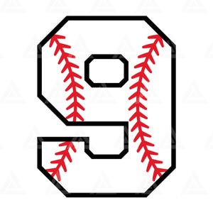 Baseball numéro neuf Svg, neuvième anniversaire, Baseball neuf png, baseball maman, numéro de maillot. Couper le fichier Cricut, silhouette, vecteur.