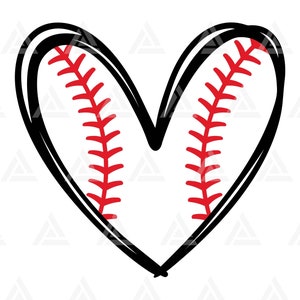 Baseball Heart Svg, Baseball Red Stitch, Baseball T-shirt, Baseball Mom, Scribble Heart. Wytnij plik Cricut, sylwetka, Png Pdf Eps, wektor.