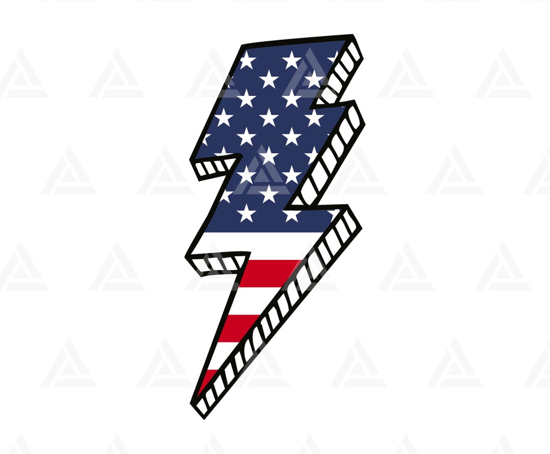 American Flag Lightning Bolt Svg, USA Flag Thunder Svg, 4th of July Svg