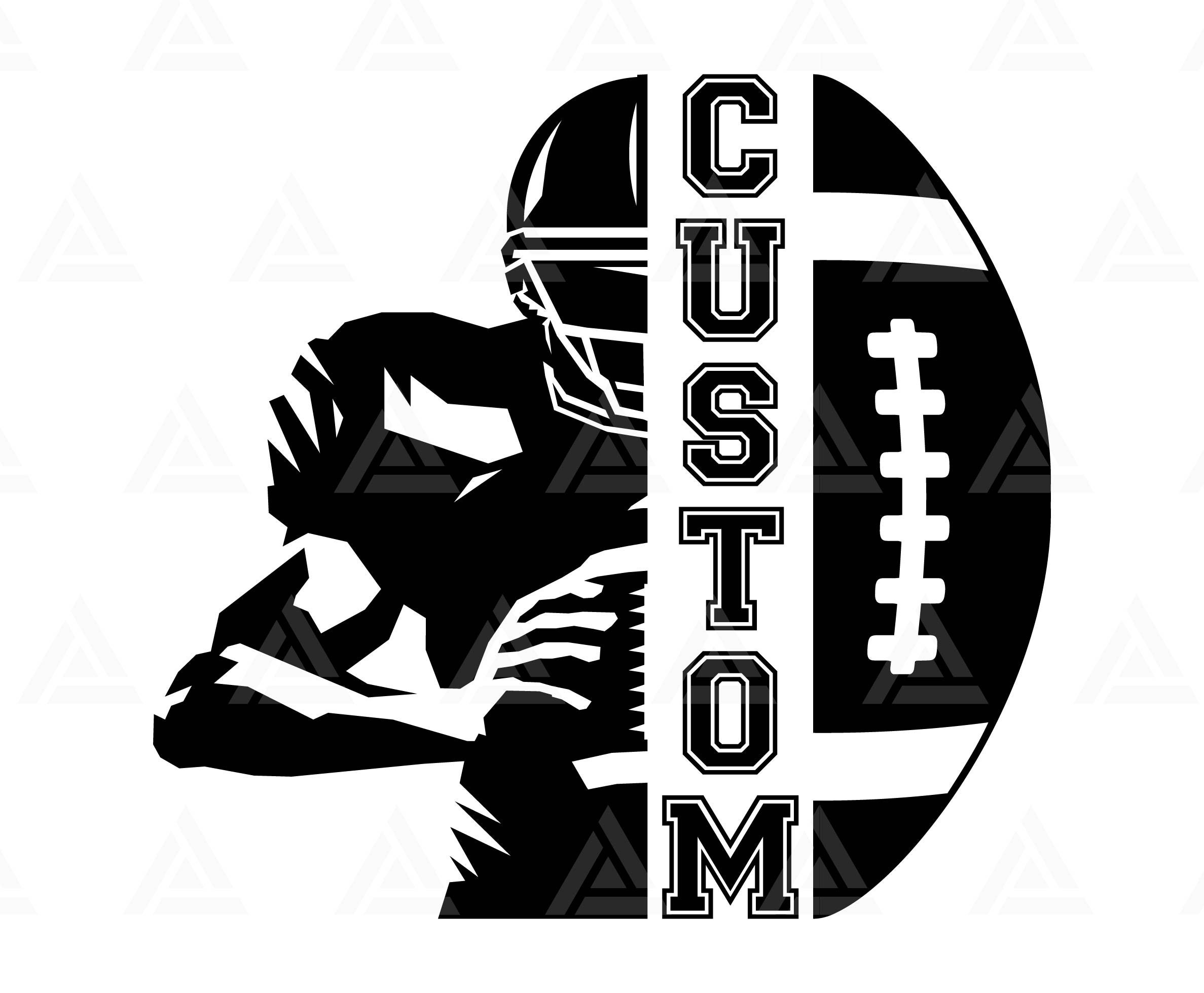 Custom Football Name Svg, Half Football Player Monogram, Football T-shirt, Football Cheer Mom. Cut File Cricut, Silhouette, Png Pdf, Vector.
