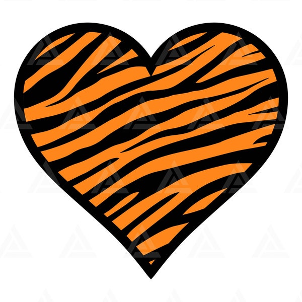 Tiger Heart Svg, Tiger Heart Print, Tiger Stripes, Animal Skin Print Patroon. Cut Bestand Cricut, Png Pdf Eps, Vector, Stencil, Vinyl.
